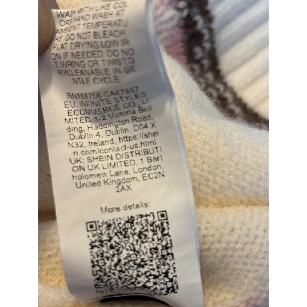 SHEIN Cream Fair Isle Hooded Sweater Snowflake Heart Henley Pullover Small